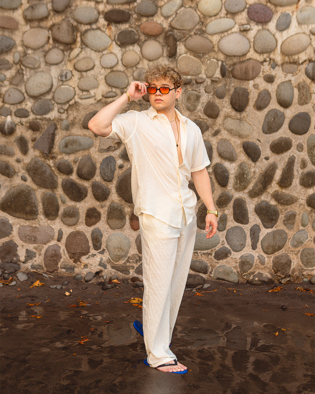 Conjunto Pantalón y Camisa Manga Corta Lino Blanco