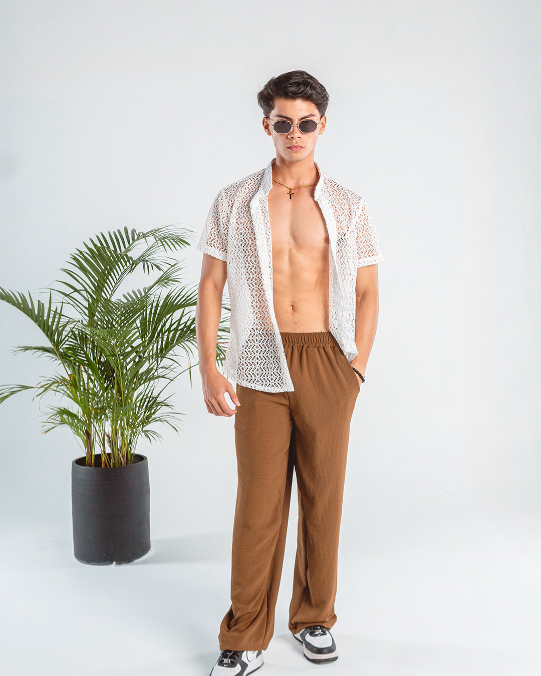 Conjunto Pantalón y Camisa Manga Corta Cuello Chino