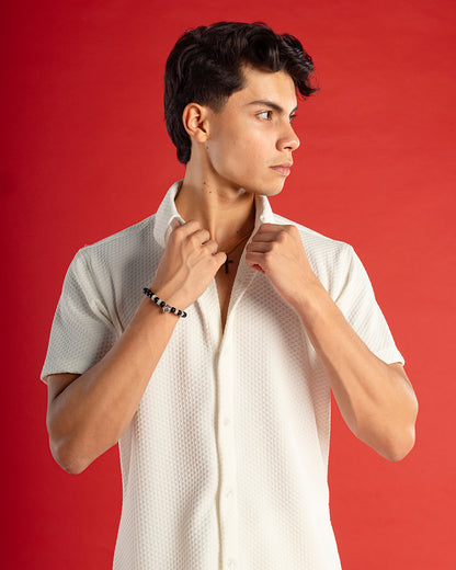 Conjunto Short y Camisa Manga Corta Cuello Chino Blanco