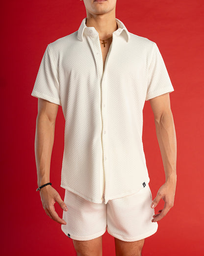 Conjunto Short y Camisa Manga Corta Cuello Chino Blanco