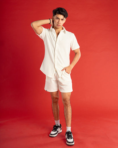 Conjunto Short y Camisa Manga Corta Cuello Chino Blanco